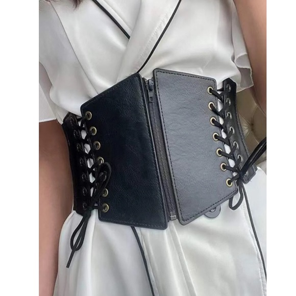 Vegan Leather Lace Up Corset Belt - Picture 2 of 5
